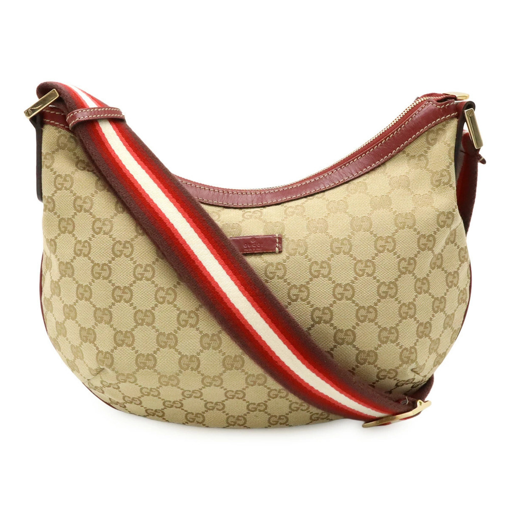 Gucci GG Canvas Crossbody Bag Leather Beige Cream Red